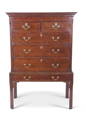 Lot 436 - George III and later mahogany chest on stand...