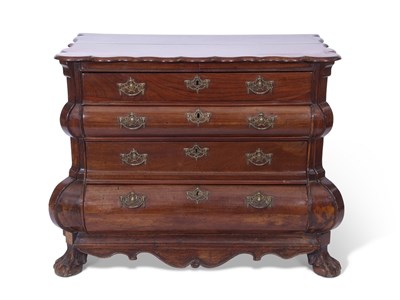 Lot 438 - 19th century Dutch bombe chest, the shaped top...
