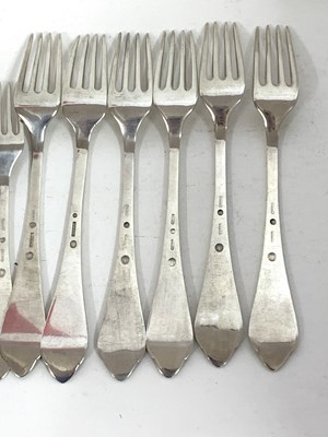 Lot 44 - Six Scandinavian white metal table forks and...