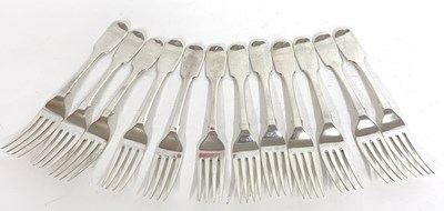 Lot 50 - 12 Victorian silver dessert forks, various...