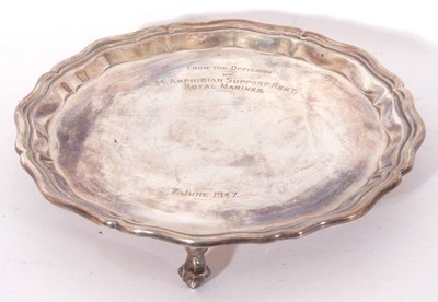 Lot 58 - George V silver card tray of plain form to a...