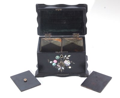 Lot 375 - Victorian black lacquered and mother of pearl...