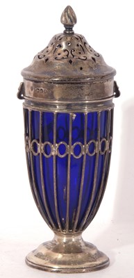 Lot 71 - Late Victorian silver and blue glass liner...