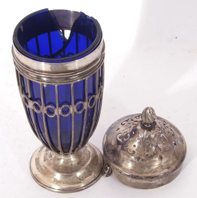 Lot 71 - Late Victorian silver and blue glass liner...