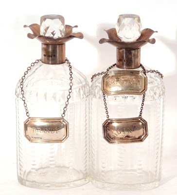 Lot 72 - Pair of late Victorian silver and glass spirit...