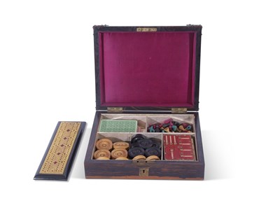 Lot 382 - 19th century coromandel games box, the lid...
