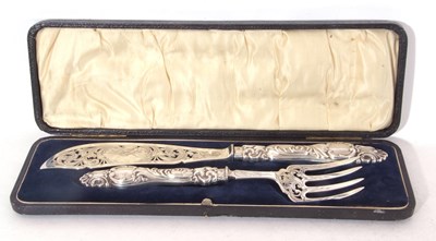 Lot 217 - Cased pair of silver fish servers, each...