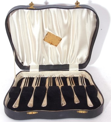 Lot 262 - Cased set of six silver pastry forks,...