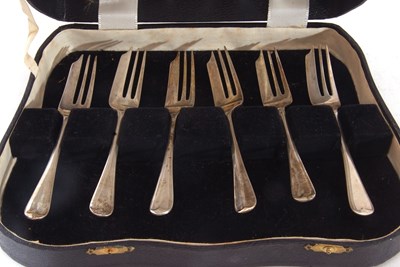 Lot 262 - Cased set of six silver pastry forks,...