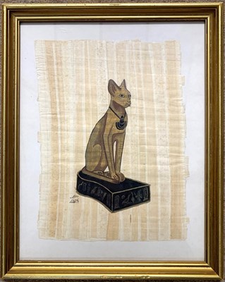 Lot 136 - 'Bast, The Cat Goddess', Acrylic on papyrus...