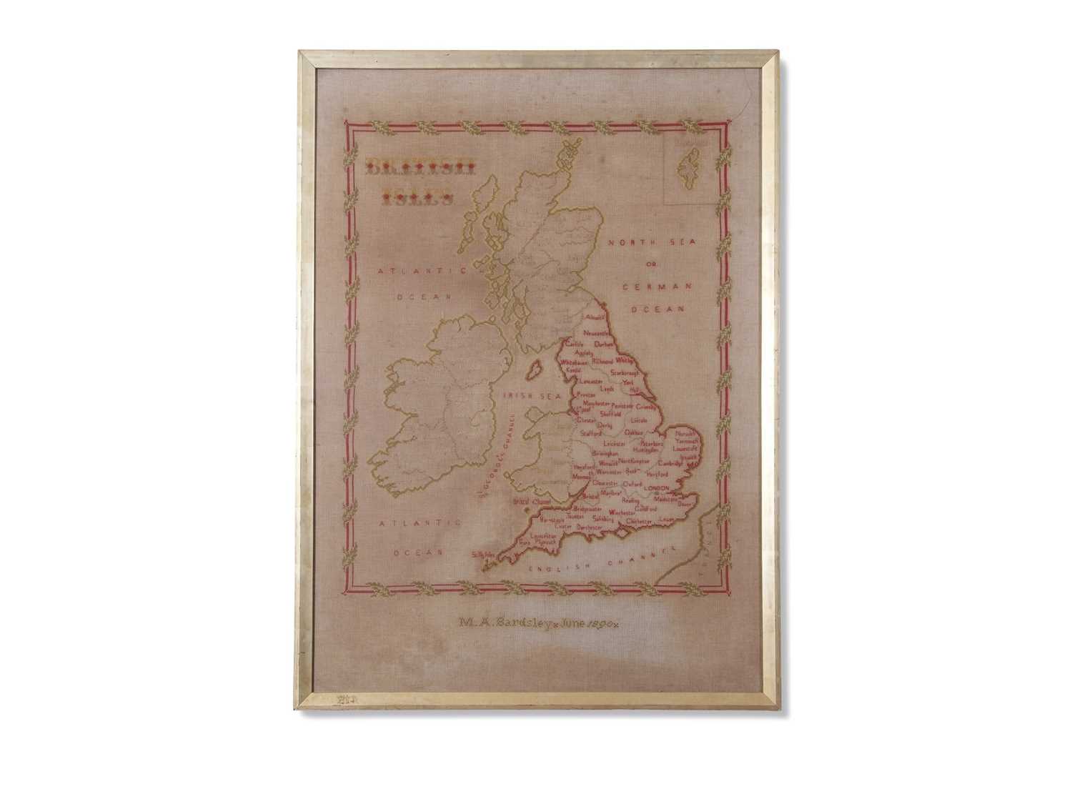 Lot 402 - Late 19th century needlework map of the...