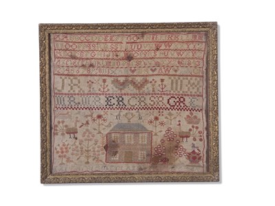Lot 405 - 19th century needlework sampler decorated with...