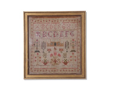 Lot 406 - 19th century needlework sampler decorated with...
