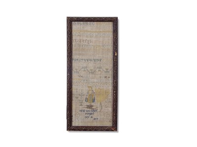 Lot 407 - 19th century needlework sampler decorated with...