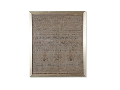 Lot 409 - 19th century needlework sampler decorated with...