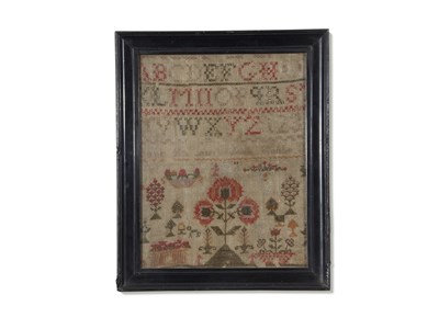 Lot 410 - 19th century needlework sampler decorated with...