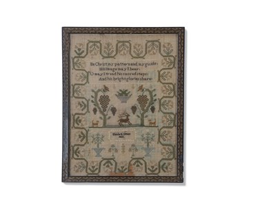 Lot 411 - 19th century needlework sampler decorated with...