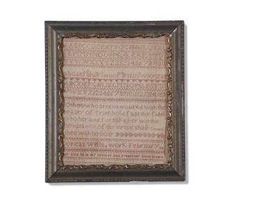 Lot 413 - 19th century needlework sampler decorated with...