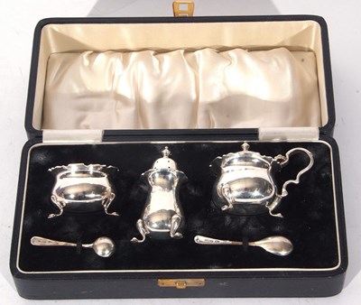 Lot 84 - George VI silver condiment set comprising...