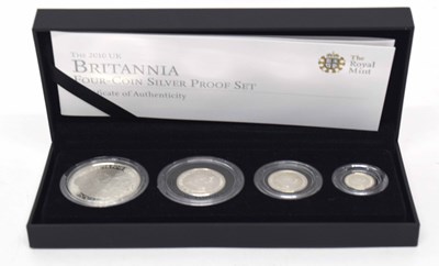 Lot 132 - Cased 2010 silver four coin Britannia proof set