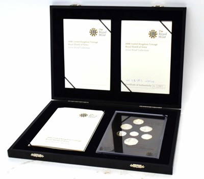 Lot 129 - Cased 2008 silver seven coin Royal coat of...