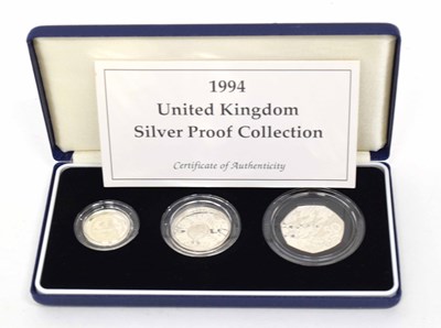 Lot 138 - Cased 1994 silver three coin proof set
