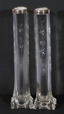 Lot 98 - Pair of Edward VII cut clear glass stem vases...