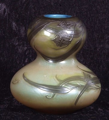 Lot 7 - A Galle double gourd vase with etched floral...