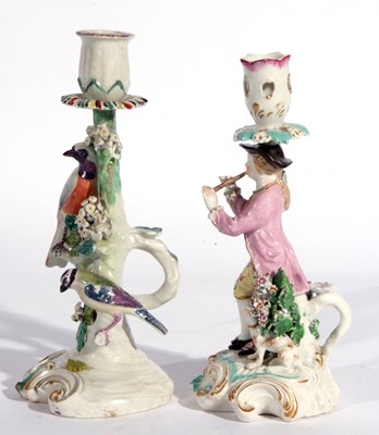 Lot 76 - A Derby candlestick c.1770 modelled with birds...