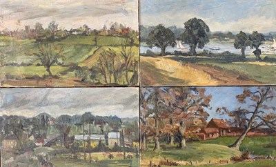Lot 78 - Eight oil on board Norfolk landscapes - two...