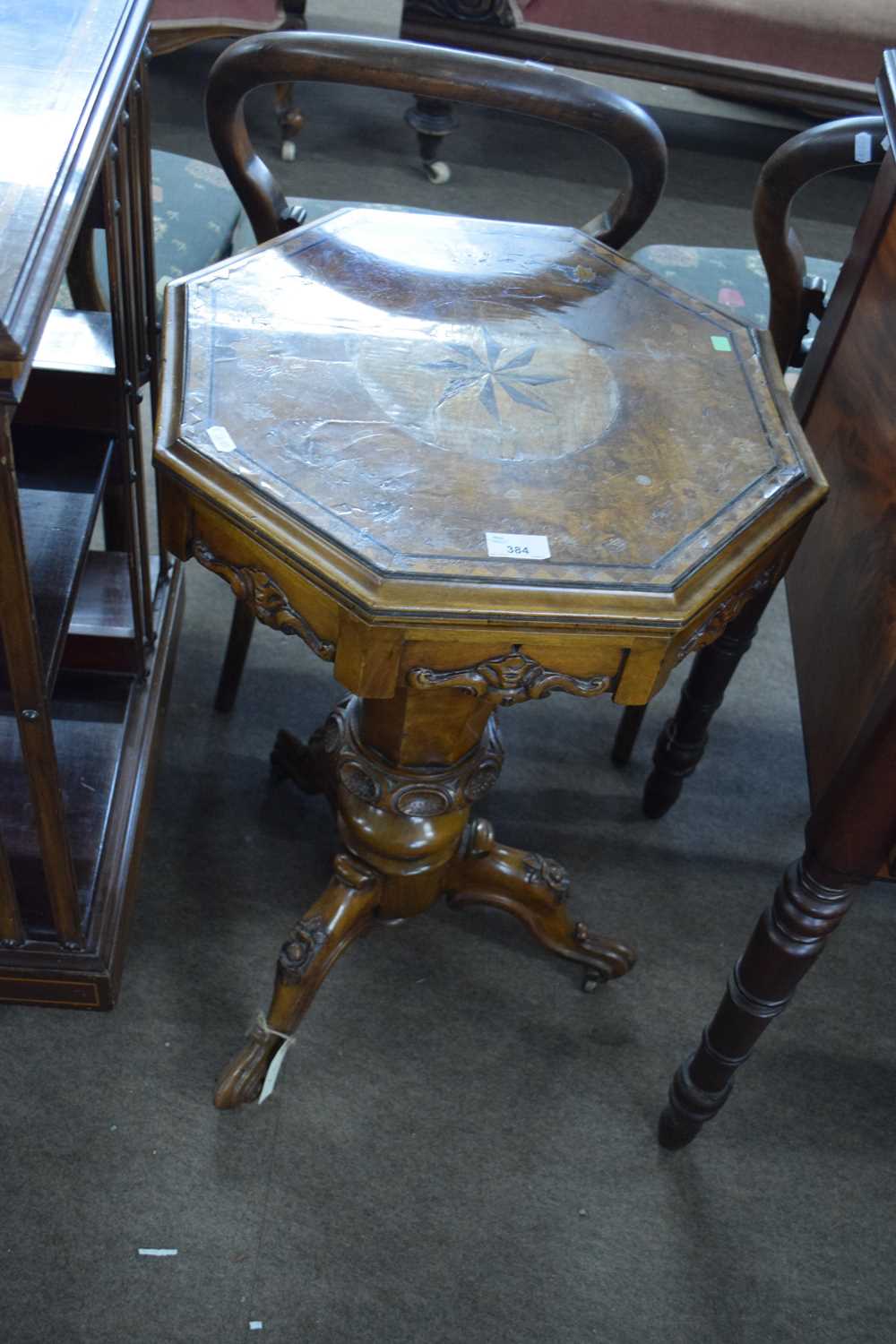 Lot 384 - Victorian walnut veneered and inlaid octagonal...