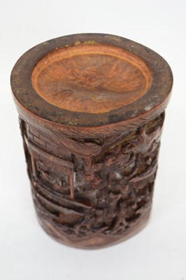 Lot 17 - Chinese porcelain carved bamboo cylindrical...