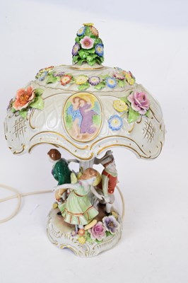 Lot 53 - Continental porcelain lamp and shade with...