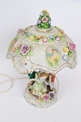 Lot 53 - Continental porcelain lamp and shade with...