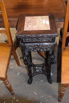Lot 402 - Chinese hardwood marble inset plant stand of...