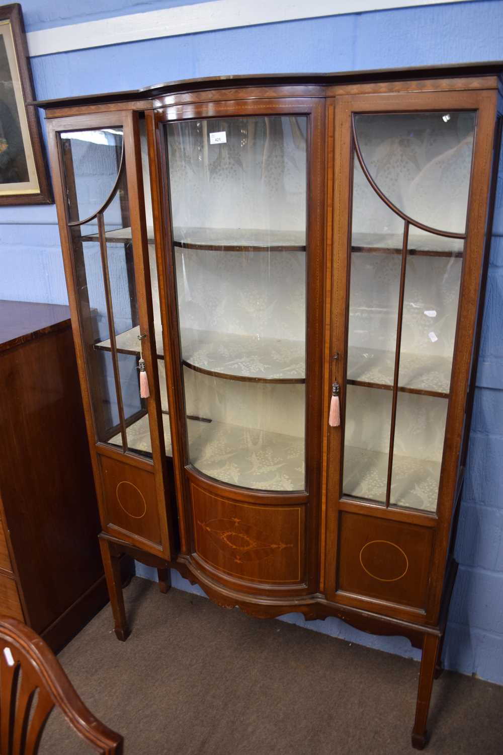 Lot 421 - Edwardian mahogany and inlaid china cabinet...