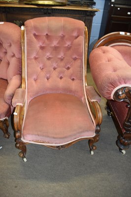 Lot 274 - Victorian button back armchair with scrolled...