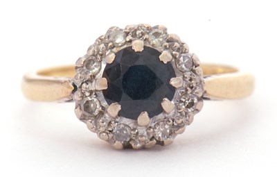 Lot 7 - 18ct gold sapphire and diamond cluster ring,...