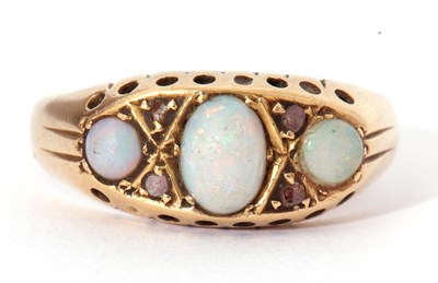 Lot 92 - Antique opal and diamond ring centring an oval...