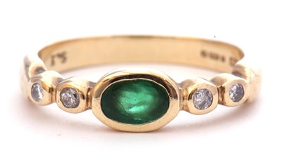 Lot 37 - 9ct gold, emerald and diamond ring, the centre...