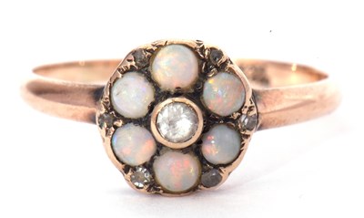 Lot 42 - 9ct gold opal, paste and diamond set cluster...