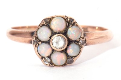 Lot 27 - 9ct gold opal, paste and diamond set cluster...