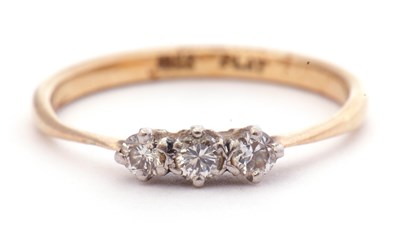 Lot 49 - Small three stone diamond ring featuring three...