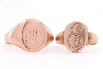 Lot 52 - Two 9ct gold signet rings, both engraved with...