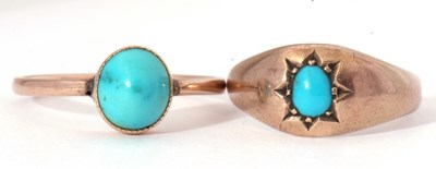 Lot 73 - Two yellow and turquoise rings, one bezel set,...