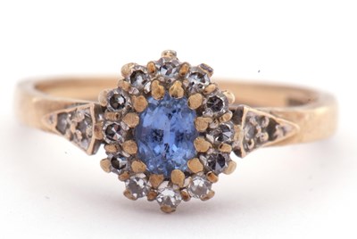 Lot 96 - 9ct gold sapphire and diamond cluster ring,...