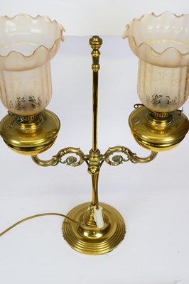 Lot 100 - Victorian brass two-section oil lamp with...