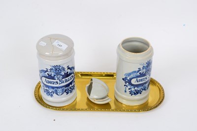Lot 137 - Two Delft drug jars, 19th century, on oval...