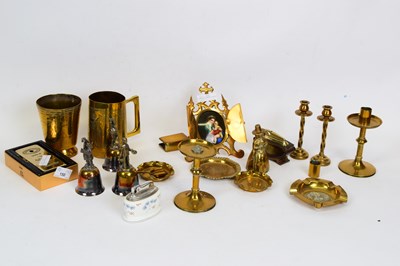 Lot 150 - Quantity of brass wares, mugs, pair of...