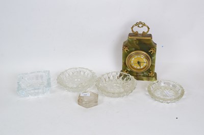 Lot 151 - Quantity of cut glass ashtrays, clock in onyx...